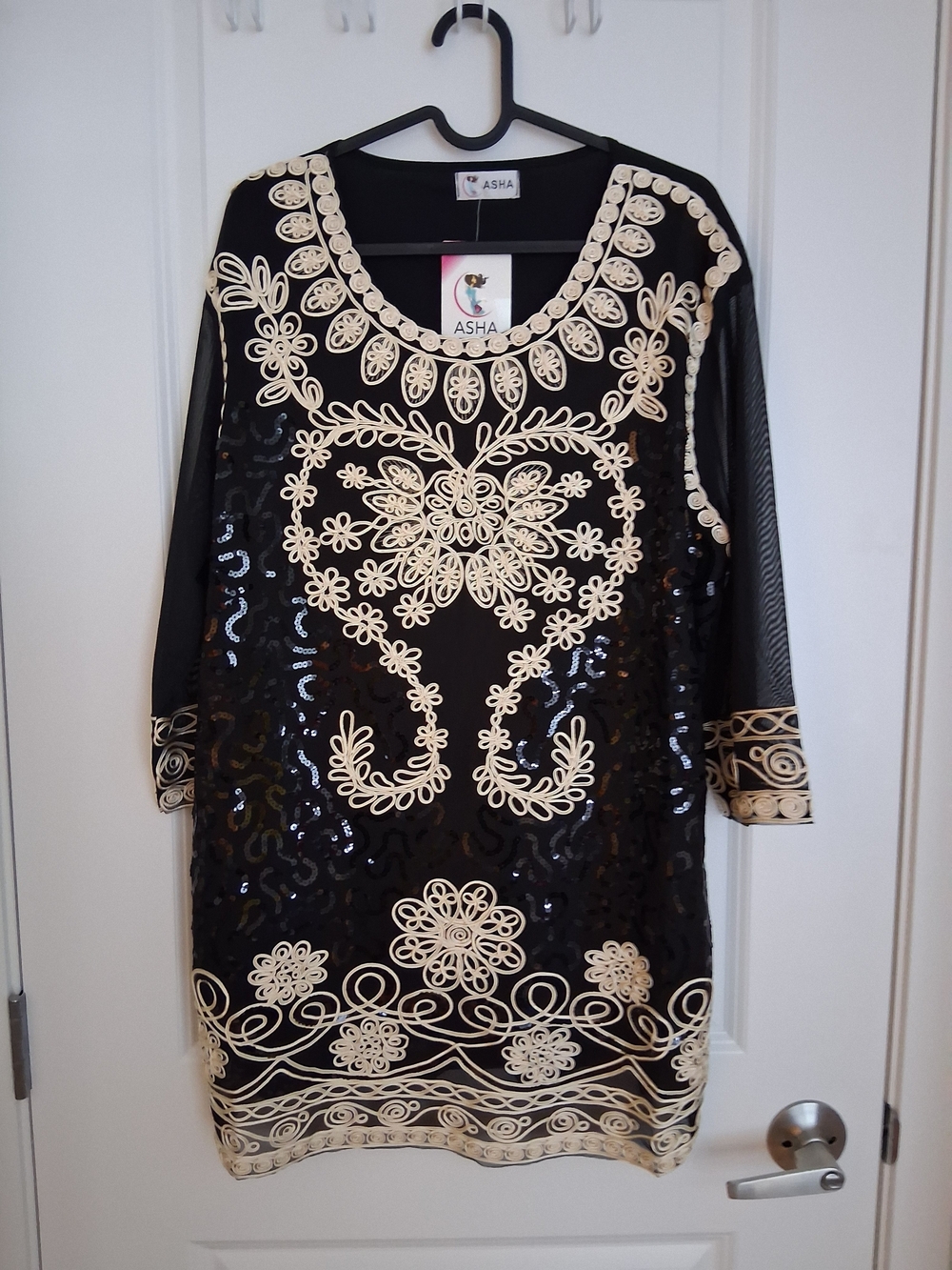 Black Tunic with Cream Embroidered Motifs